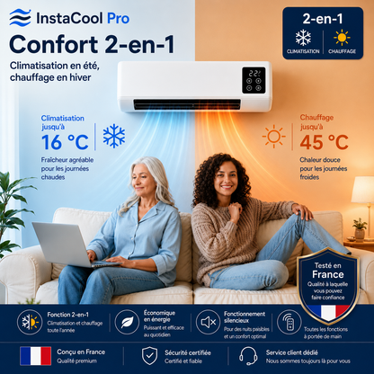 InstaCool Pro – Climatisation & Chauffage – Aucune Installation Nécessaire | 2-en-1 | Pour des espaces jusqu'à 51 m²