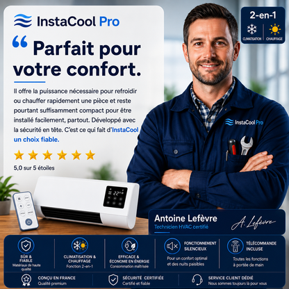 InstaCool Pro – Climatisation & Chauffage – Aucune Installation Nécessaire | 2-en-1 | Pour des espaces jusqu'à 51 m²